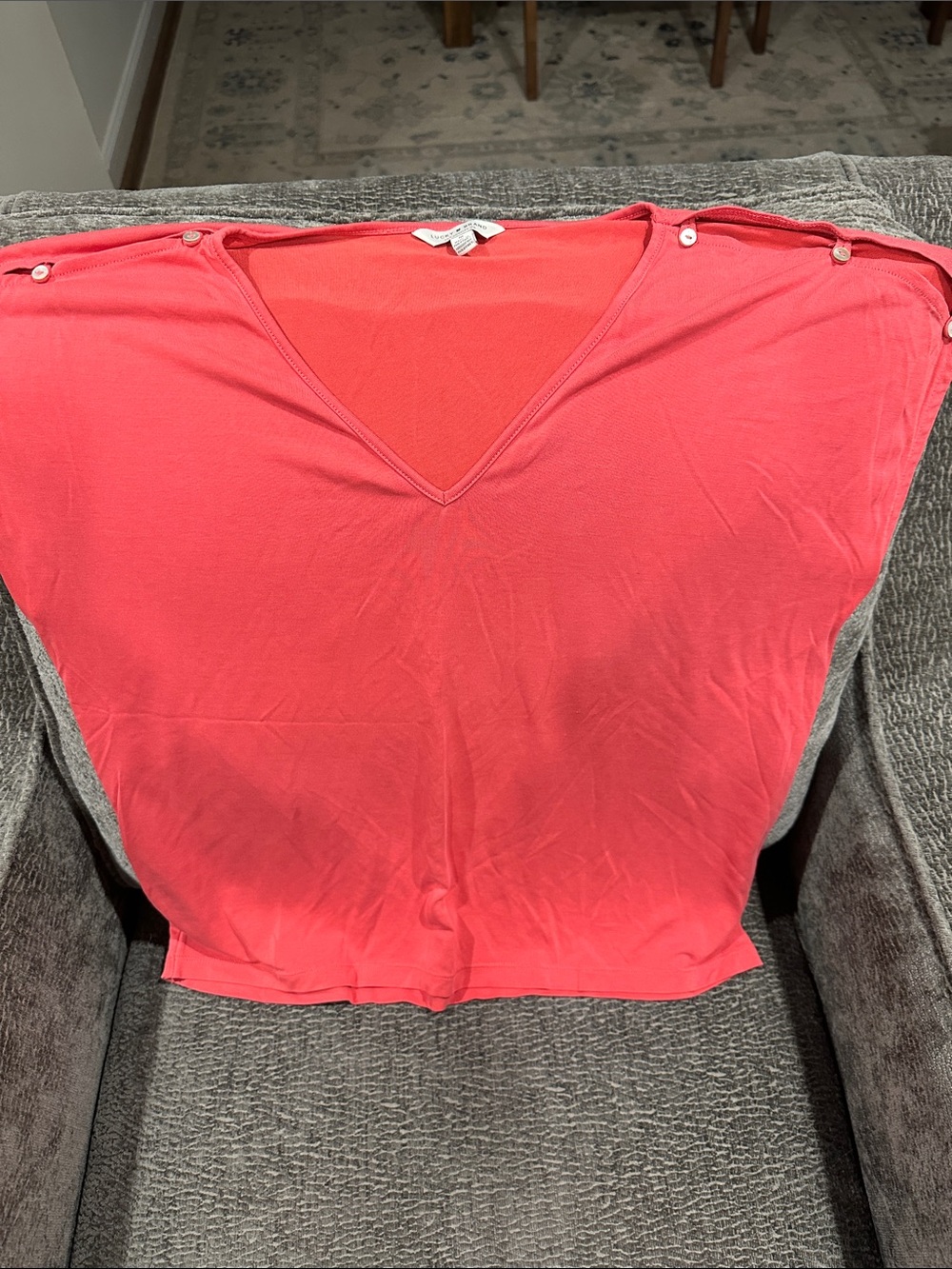 Lucky Brand Coral V‑Neck Short Sleeve Tee